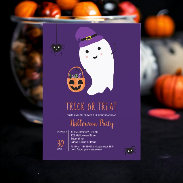Cute trick treat kids ghost sweets Halloween party Invitation (Cute trick treat kids ghost sweets Halloween party Invitation)