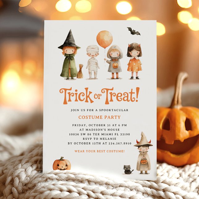 Cute Trick Trick Halloween Kids Party  Invitation (Creator Uploaded)