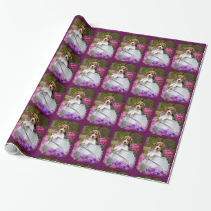 Cute Tricolor Beagle Dog Puppy in Milk Churn Gift Wrapping Paper