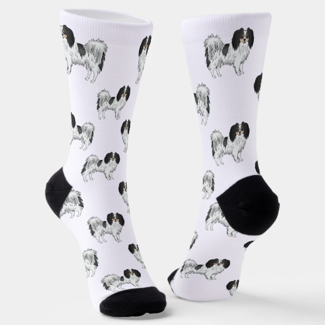 Cute Tricolor Coat Colour Phalène Pattern Dog Love Socks (Angled)