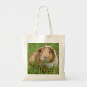 Cute Tricolor Guinea Pig in Green Grass Tote Bag