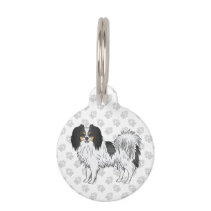 Cute Tricolor Phalène Dog Standing And Grey Paws Pet Tag