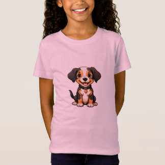 Cute Tricolor Puppy Dog Art - Adorable Cartoon Dog T-Shirt
