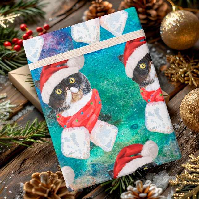 Cute Tricolored Cat Funny Christmas Holiday Pet Wrapping Paper (Creator Uploaded)