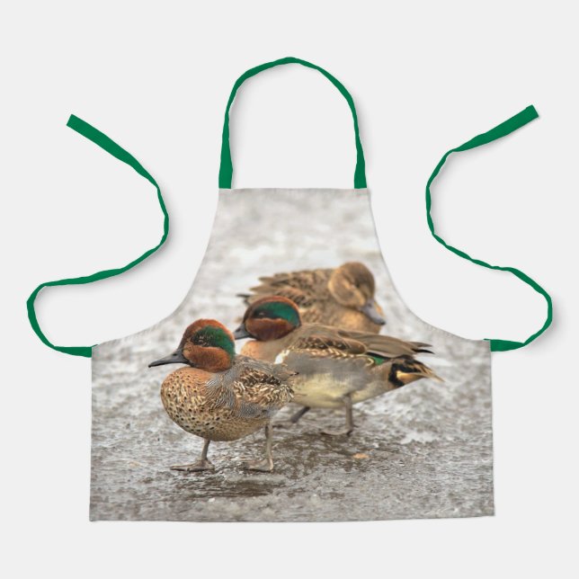 Cute Trio of Green-Winged Teals Ducks Apron (Front)