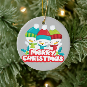 Cute Trio of Snowmen Holiday Keepsake Ceramic Tree Decoration