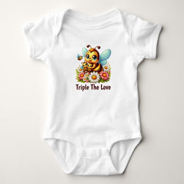 Cute Triple love bee  Baby Bodysuit (Front)