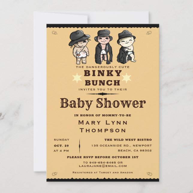  Cute Triplets Binky Bunch Western Baby Shower Invitation (Front)