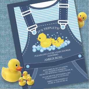 Cute TRIPLETS Ducks Baby Shower Invitation