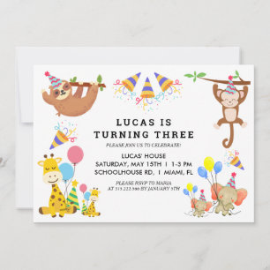 Cute Tropical Animals Safari Boys Birthday Invitation