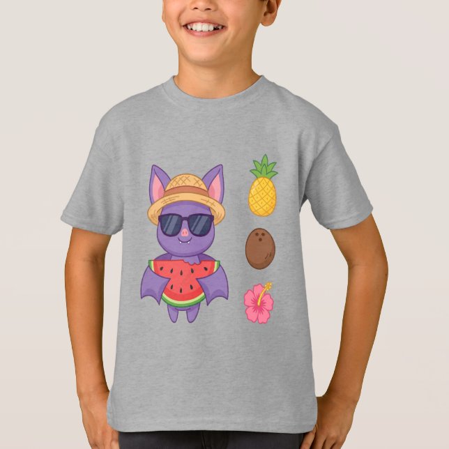 Cute Tropical Bat Watermelon Beach T-Shirt (Front)