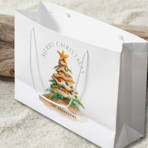 Cute Tropical Beach Christmas Tree Large Gift Bag