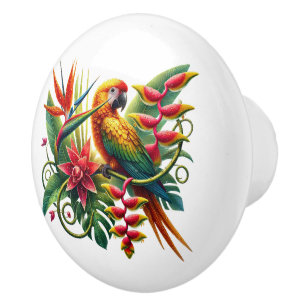 Cute tropical beach house bird ceramic knob