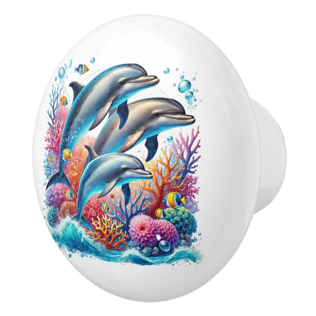 Cute tropical beach house dolphins  ceramic knob (Right)