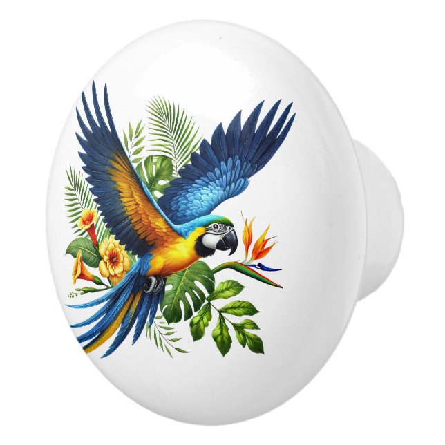 Cute tropical beach house parrots  ceramic knob (Right)