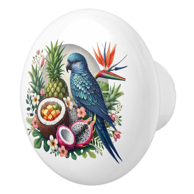 Cute tropical beach house parrots  ceramic knob (Right)