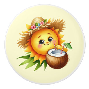 Cute Tropical beach house sun Ceramic Knob