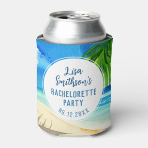 Cute Tropical Beach Watercolor Custom Bachelorette Can Cooler