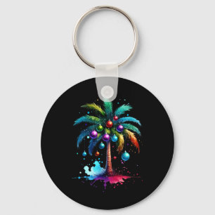 Cute Tropical Christmas Vacation Palm Tree Christm Key Ring