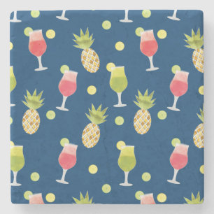 Cute Tropical Cocktail & Fruit Pattern Stone Coaster