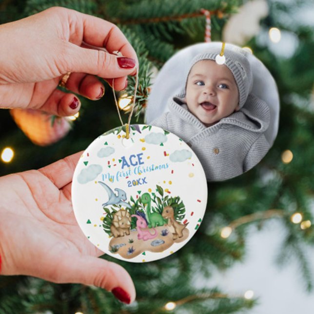 Cute Tropical Dinosaurs Baby First 1st Christmas C Ceramic Tree Decoration (Creator Uploaded)