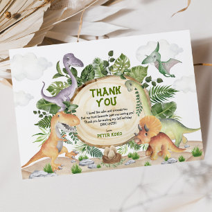 Cute Tropical Dinosaurs Jungle Greenery Birthday Thank You Card