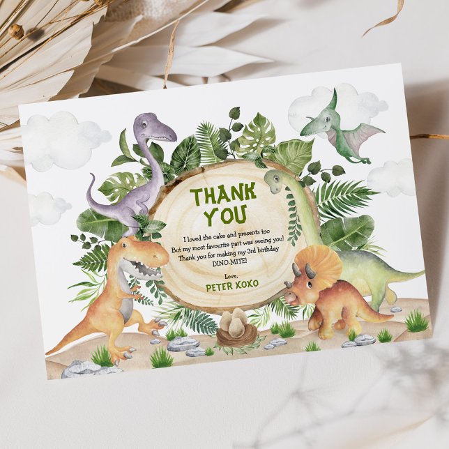 Cute Tropical Dinosaurs Jungle Greenery Birthday Thank You Card (Creator Uploaded)