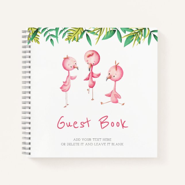 Cute Tropical Flamingo Rental Vacation Guest Book (Front)