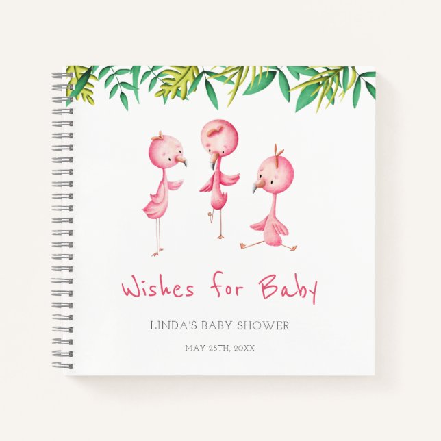 Cute Tropical Flamingo Wishes for Baby Guest Book (Front)