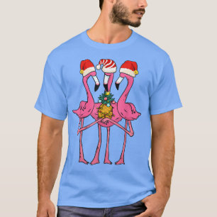 Cute Tropical Flamingos and Pineapple Christmas in T-Shirt