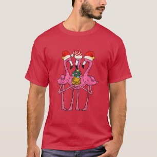 Cute Tropical Flamingos and Pineapple Christmas in T-Shirt