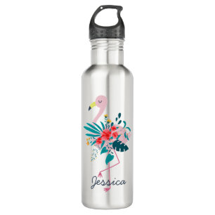 Cute Tropical Floral Flamingo Art Personalised  710 Ml Water Bottle