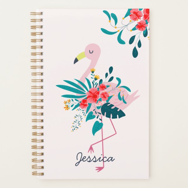 Cute Tropical Floral Flamingo Personalised Planner (Front)