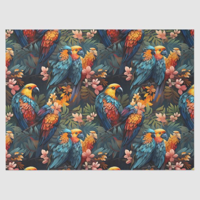 Cute Tropical Floral Jungle Birds Decoupage  Tissue Paper (Front)