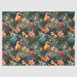 Cute Tropical Floral Jungle Birds Decoupage  Tissue Paper