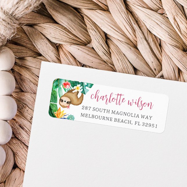 Cute Tropical Floral Sloth Return Address (Creator Uploaded)