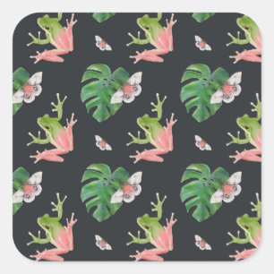 Cute Tropical Frog and Butterfly Pattern Square Sticker
