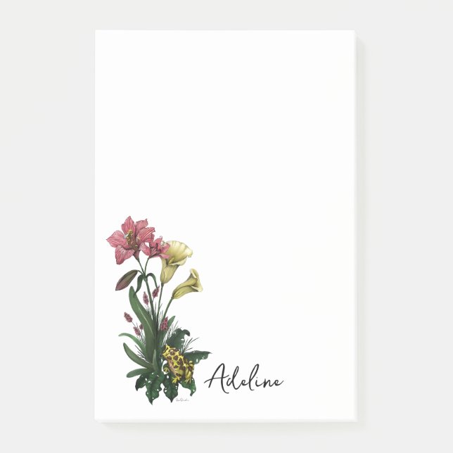 Cute Tropical Frog and Lily Botanical Floral Art Post-it Notes (Front)