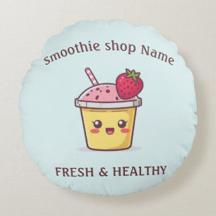 Cute Tropical Fruit Smoothies Fruit Kitchen shop Round Cushion