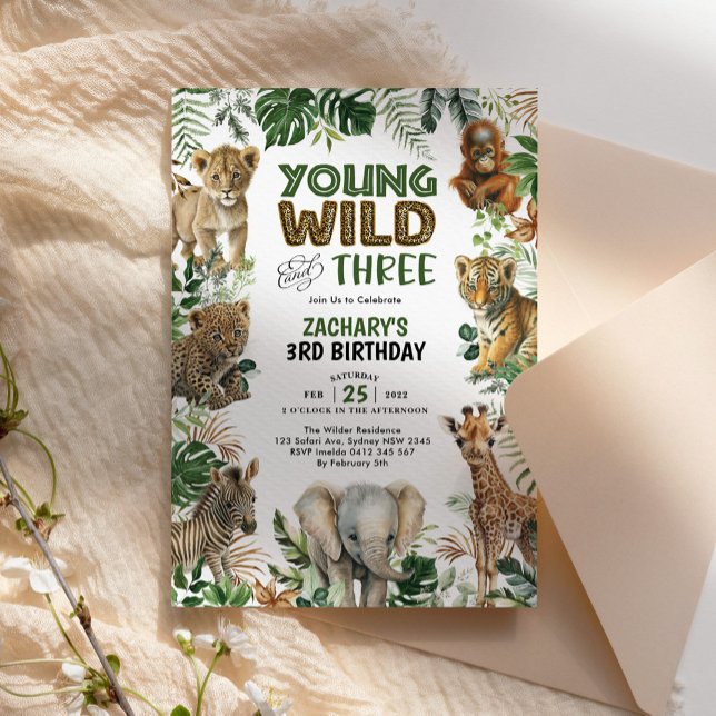 Cute Tropical Greenery Jungle Safari 3rd Birthday Invitation (Creator Uploaded)