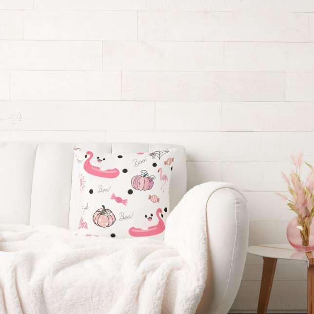 Cute Tropical Halloween – Ghosts & Flamingos Cushion (Couch)