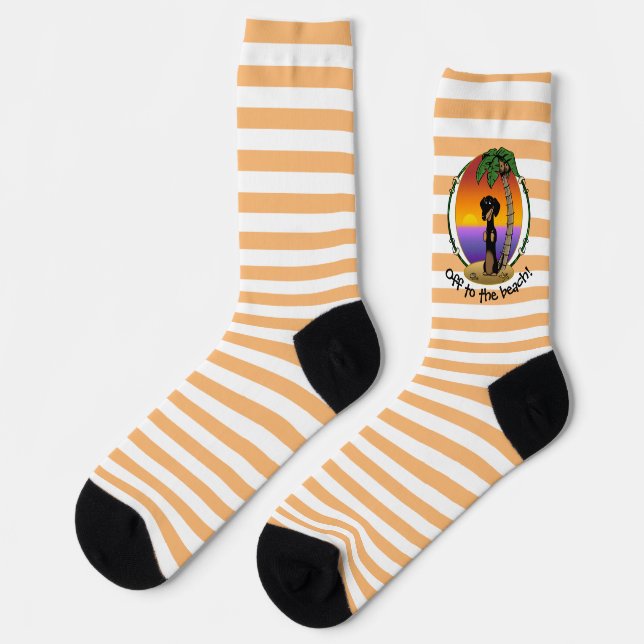 Cute Tropical Island Beach Dachshund (black & tan) Socks (Left)