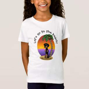 Cute Tropical Island Beach Dachshund (black & tan) T-Shirt