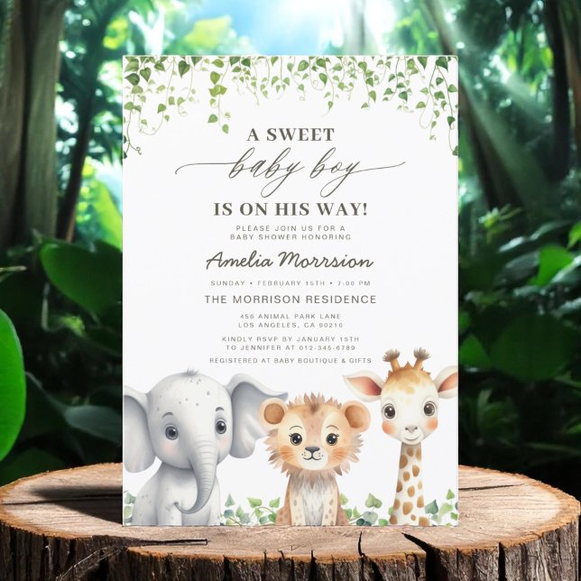 Cute Tropical Jungle Animals Safari Baby Shower Invitation (Creator Uploaded)