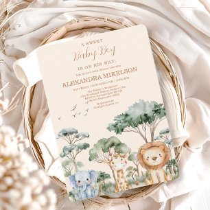 Cute Tropical Jungle Safari Animals Baby Shower Invitation