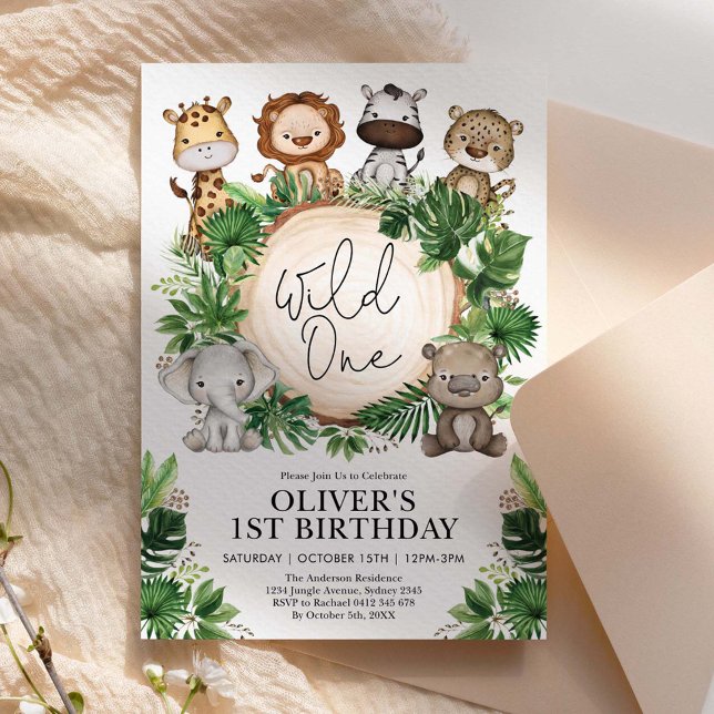 Cute Tropical Jungle Safari Wild One 1st Birthday Invitation (Creator Uploaded)