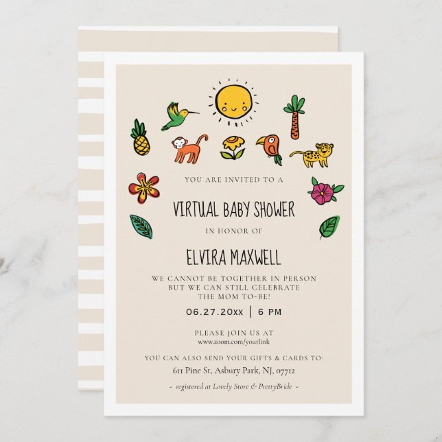 Cute tropical jungle Virtual Baby shower Invitation (Front/Back)