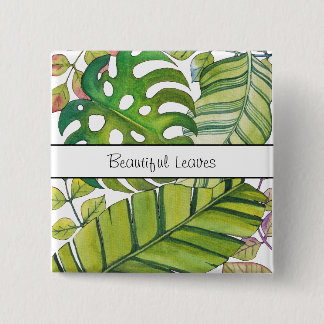 Cute Tropical Leaves In Watercolor 15 Cm Square Badge