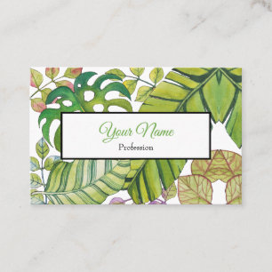 Cute Tropical Leaves In Watercolor Business Card