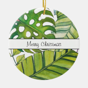 Cute Tropical Leaves In Watercolor Ceramic Tree Decoration